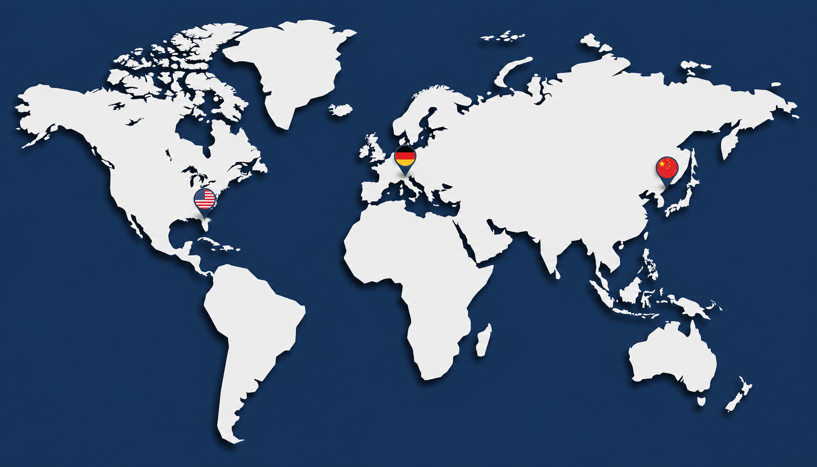 World map highlighting MBN's locations in Germany, the United States and China